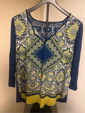 Signature Studio Navy and Yellow Printed V-Neck Tunic